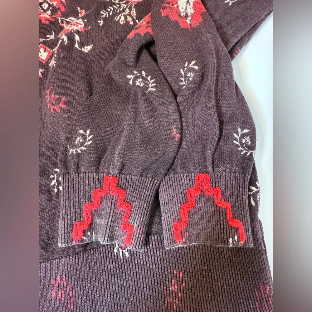 Sundance Glissade Plum V-Neck Print Sweater 100% Cotton Size Medium - Picture 4 of 6